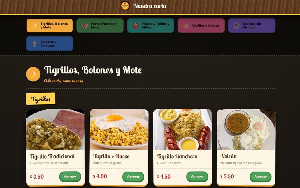 Carta digital con categorías y platos con precio