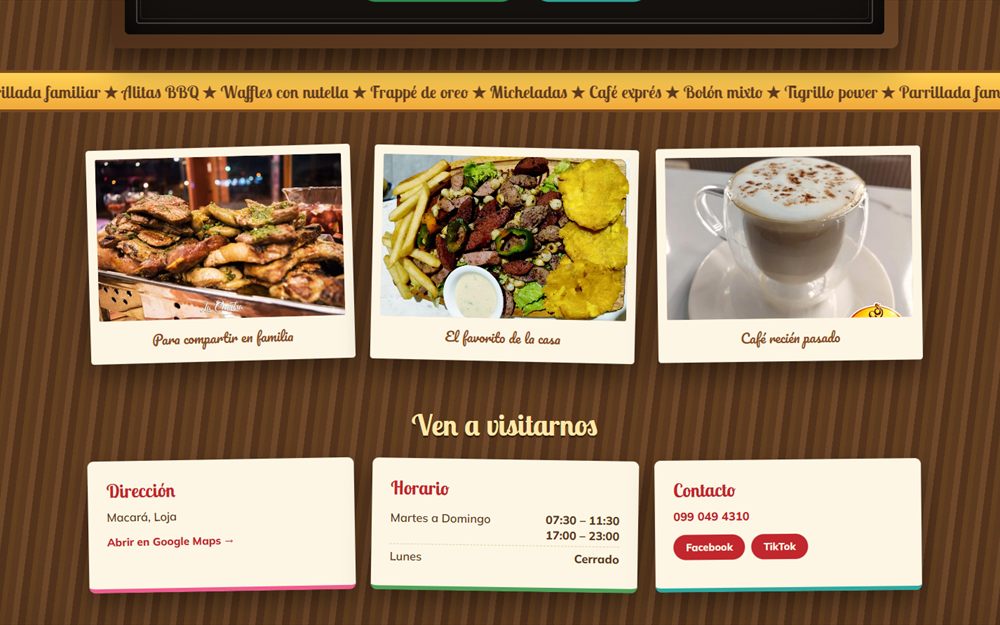 Sección de especialidades, dirección, horario y contacto