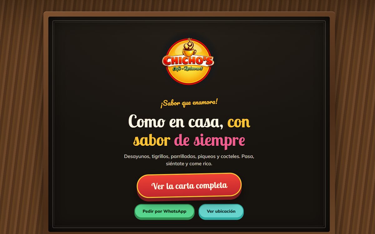 Página de inicio del sitio web de Chicho's Café - Restaurant