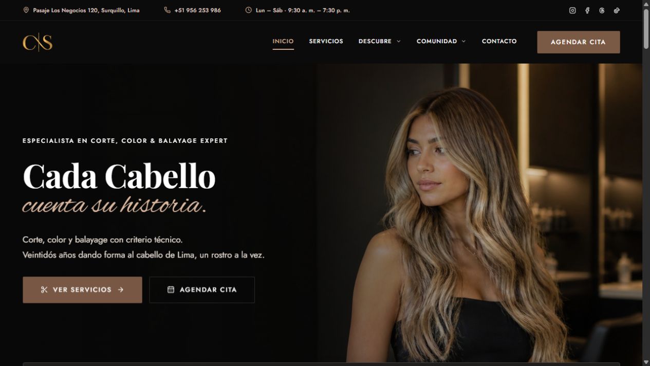 Inicio del sitio web de Concepto Salón